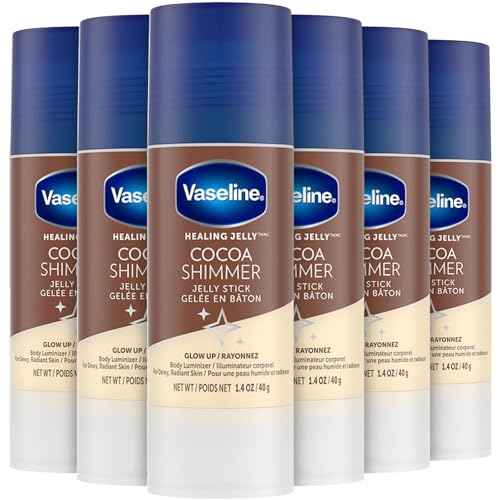 Vaseline Cocoa Shimmer Jelly Stick Highlighter & Luminizer Cocoa Butter Body Shimmer Stick, Lotion, Travel Size, for Glowing Skin, 1.4 Oz Ea (Pack of 6)