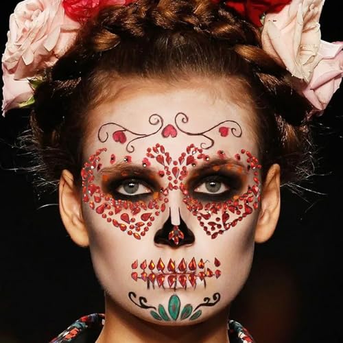 6 Sheets Halloween Face Gems Rhinestone Tattoo Stickers