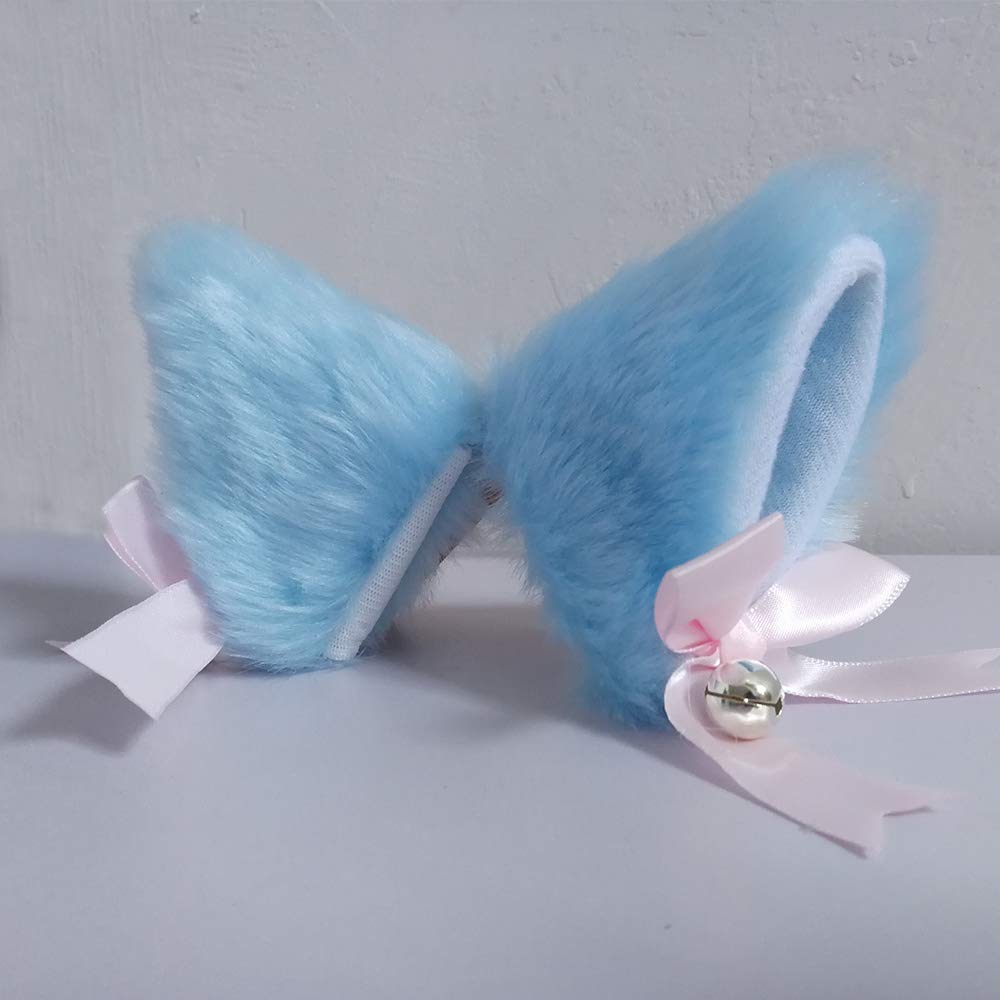 Sheicon Cat Ears with Bell Furry Neko Ears Headband Hair Clip Headwear Anime Cosplay For Halloween Costume Color Blue