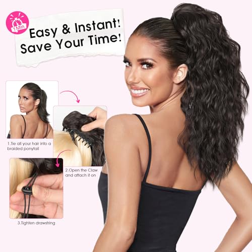 RONTAYA 18" Claw Clip Ponytail Extension - Black Brown Wavy