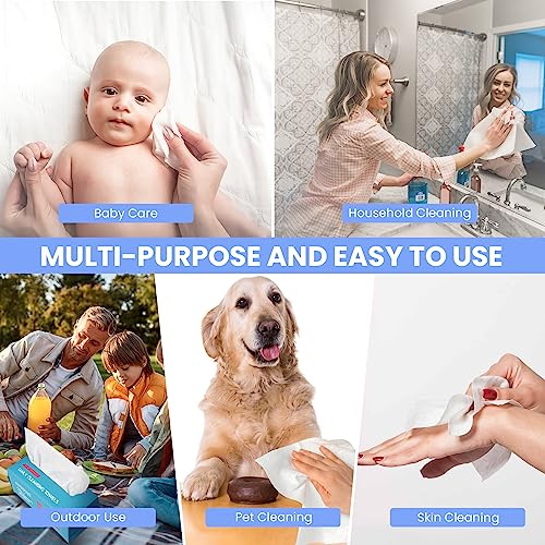 100 Sheet Daily Cleansing Towels Ultra Soft Dry Wipes for Sensitive Skin Disposable Facial Washcloths 100% Organic Viscose (Pack of 6)