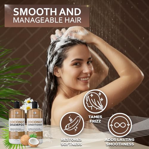 Coconut Shampoo and Conditioner Set - Sulfate Free, Hydrating
