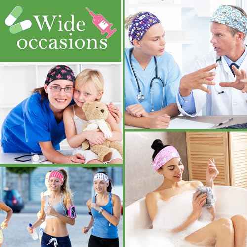 Jexine 20 Pcs Women Nurse Headbands with Button Wide Headbands for Mask Non Slip Elastic Ear Protection Nurse Christmas Thanksgiving Gifts for Doctors Sweatband Medical Hairband Workout Yoga Turban