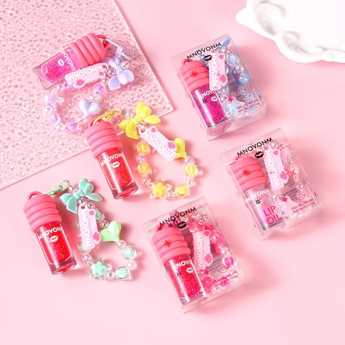 3 Colors Glimmer Tinted Lip Gloss Set, Shimmer Glossy Moisturizing Liquid Lipstick, Lip Make-Up for Girls and Women Party Gift With Bowknot Keychain Design