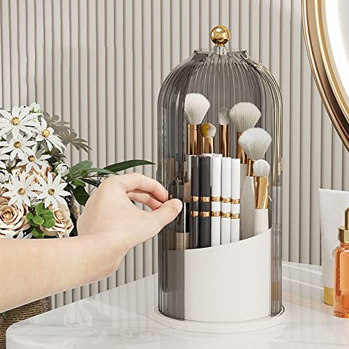 Makeup Brush Holder Organizer with Lid-360¡Æ Rotating Luxury Cosmetic Organizer Makeup Organizer Lipstick Eyebrow Pencil Holder for Vanity Desktop Bathroom Countertop
