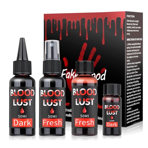 4PCS Fake Blood Spray Kit Halloween Special Effects Dark Fresh Fake Blood Makeup Kit,Suitable for Stage Vampire Zombie Monster Clown SFX Makeup