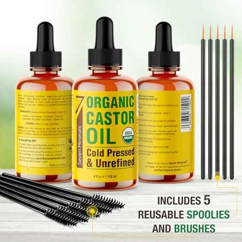 Seven Minerals 4oz Organic Castor Oil for Eyelashes, Eyebrows, Face & Hair Growth - Glass Bottle, Cold Pressed & Hexane Free - 100% Pure - Hydrates & Boosts Natural Hair, Ordinary Lash & Brow Growth