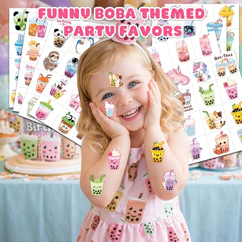 96 Boba Bubble Tea Temporary Tattoos for Kids - Party Favors