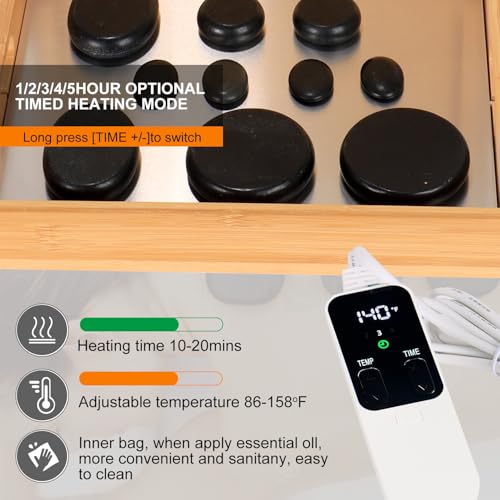 Hot Stone Massage Set with Warmer Kit,10 PCS Rocks Stones with Bamboo Heater Box,Massage Warmer Kit with Temperature Control and Timming Setting,Massage Stone Heater for Spa & Home Use