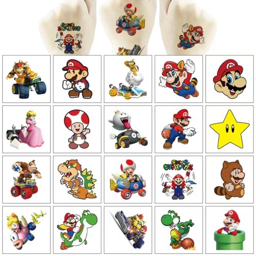 40-Pack Mario Temporary Tattoos for Kids Party Favors