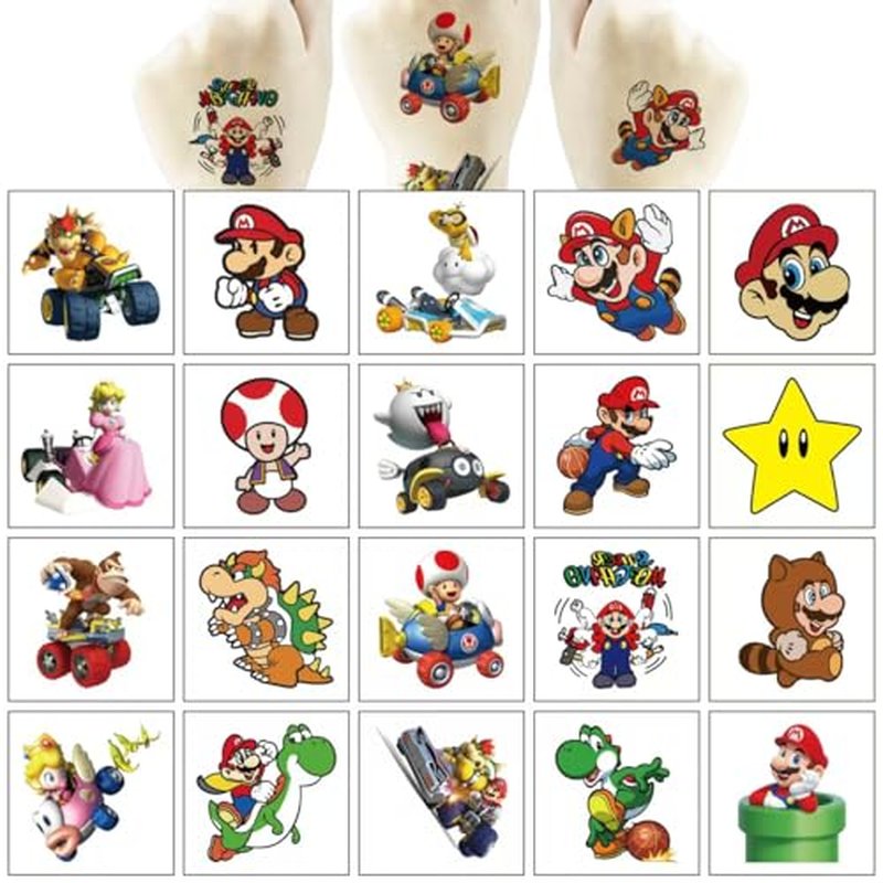 40 Sheet Mario Temporary Tattoos for Kids