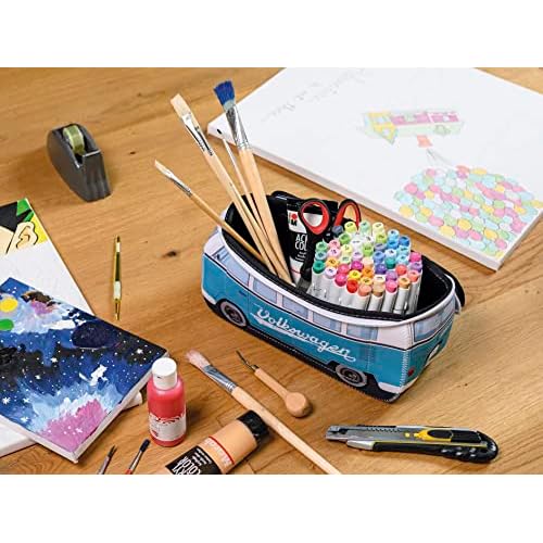 BRISA VW Collection - Volkswagen Neoprene Universal Makeup Cosmetics Toiletry Travel Pharmacy Bag in T1 Bus Design (Turquoise) (Small (9.1 x 4.3 x 3.1 inches))