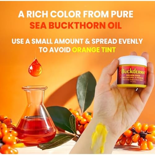 Beesaluxe Buckderma - 100% Natural All-In-One Seabuckthorn Balm - Facial Moisturizer, Oil Cleanser, Overnight Mask, Makeup Remover, Lip Balm, Hand Cream, Foot Butter and More