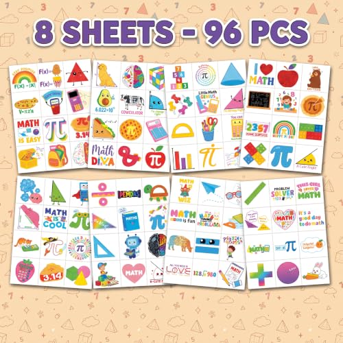 96 Pc Math Temporary Tattoos for Kids - Pre-Cut Party Favors