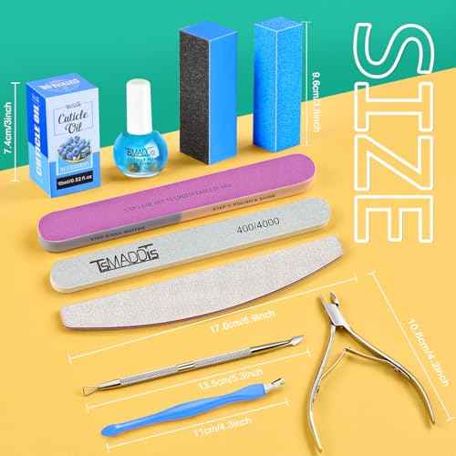 TsMADDTs Nail Manicure Kit with 3 Nail Files, 2 Buffer Blocks, Cuticle Tool with Trimmer, Pusher and Cuticle Oil for Women Nail Care