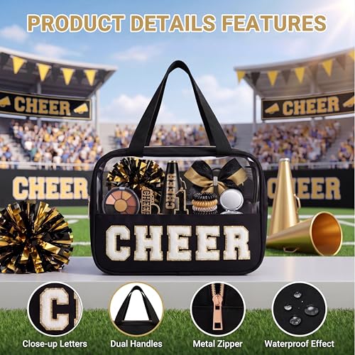 KYTACCU Cheer Makeup Bag with Chenille Letters - Clear Travel Pouch