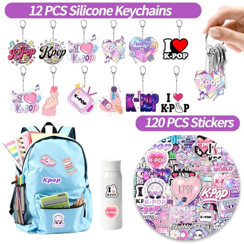 ANONDF 240Pcs Kpop Party Favors: Tattoos, Stickers, Slap Bracelets, Badges, Keychains & Pins (Colorful)