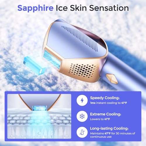 IPL Hair Removal Device with Sapphire Ice-Cooling for Women and Men, Painless and Permanent, Alternative to Salon, Bikini Shaver, Hair Removal for Armpits Legs Bikini Face