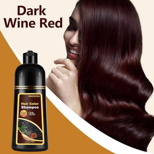 Fedulili Dark Red Wine Hair Dye Shampoo for Gray Hair, 17.5 Fl Oz, Natural Color, Salon & Home Use, Dark Wine Red Variation