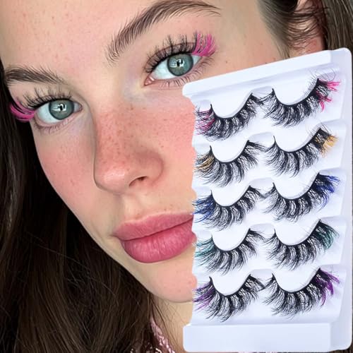 Colored Mink Eyelashes - 7 Pairs Fluffy 3D Faux Lashes