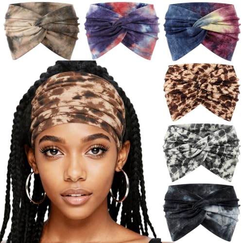 Extra Wide No Slip Boho Turban Headbands for Women - Elastic Hairband, Pack of 8