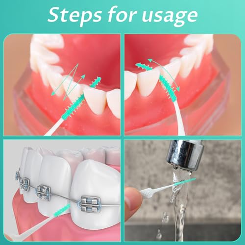 300 Pcs Dual-Use Interdental Brushes Disposable Dental Picks Soft Silicone Interdental Brush Premium Dental Floss Picks for Adults Teeth Health Cleaning Tools (Green)