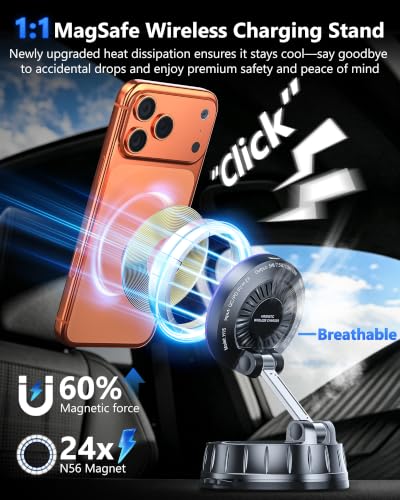 15W MagSafe Car Charger Mount with Dual Input & 360° Rotation