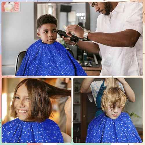 Professional Hair Cutting Cape with Neck Duster Brush, Large Size Salon Barber Cape for Men, Women and Kids(Blue with Stars)