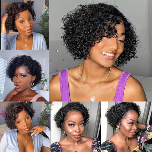 Pixie Cut Curly Bob Wig - 100% Brazilian Human Hair, Lace Front