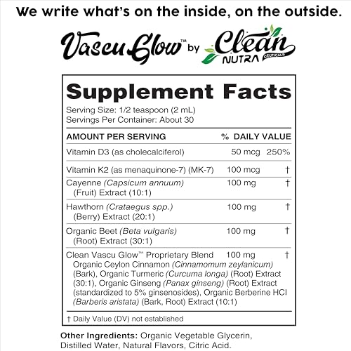 Clean Nutra Vascu Glow Liquid Drops - Cayenne Pepper, Turmeric & D3/K2
