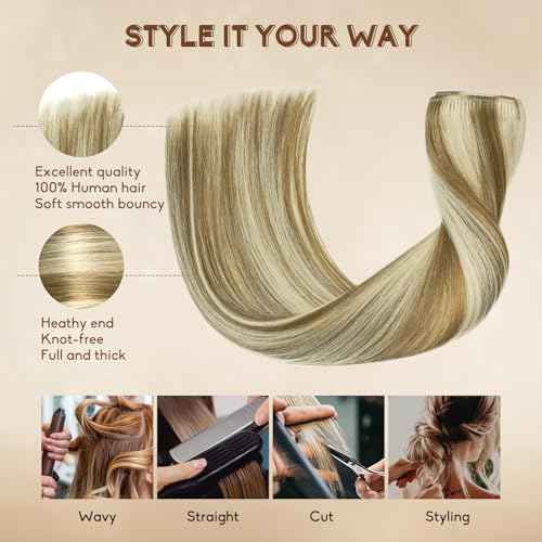 Clip in Hair Extensions Real Human Hair 26Inch 8pcs 130g Seamless Balayage Blonde Hair Extensions Clip Ins Double Weft Light Blonde Highlight Golden Blonde Invisible Straight Remy Human Hair for Women