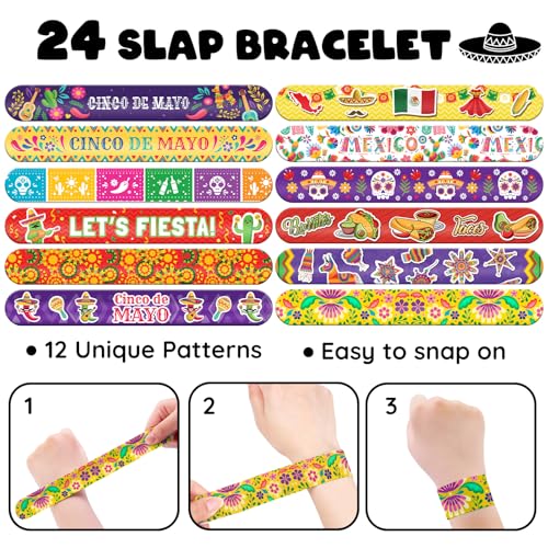 96 PCS Mexican Fiesta Party Favors ? 72 Glow & Regular Tattoos + 24 Slap Bracelets, Perfect for Cinco de Mayo, Birthdays & Cultural Celebrations