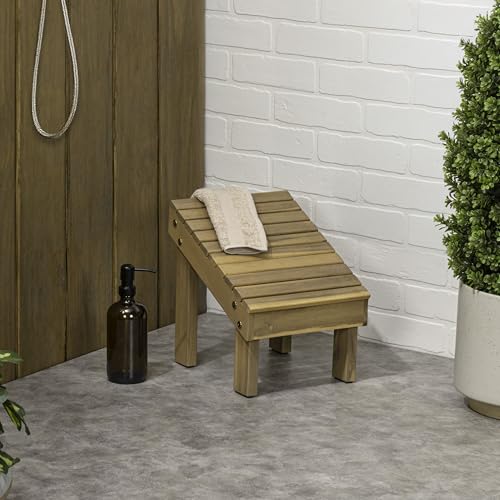 JONATHAN Y STL1004T Saru 11.8" Traditional Classic Solid Acacia Wood Shower Shaving Foot Stool, Light Teak