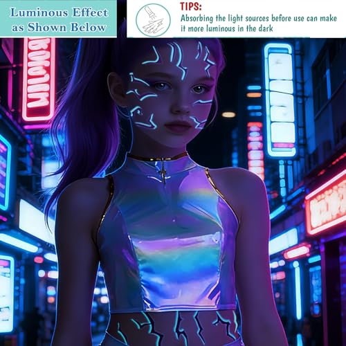 56 Pcs Kpop Glow in Dark Temporary Tattoos with Laser Foil