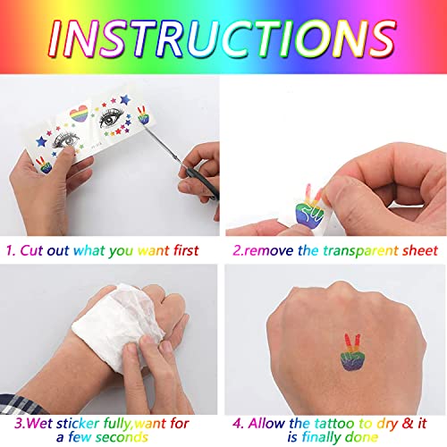 Pride Day Face Tattoo Stickers - 10 Rainbow Temporary Tattoos