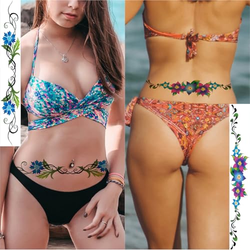 Long Lasting Flower Temporary Tattoo - 10 Sheet Set