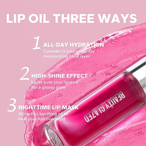 Beauty Glazed Color Variety Non-Sticky Ultra-Hydrating & Nourishing Lip Oil, Smooth Glossy Finish Luxurious Lip Glow Oil, Shiny and Vegan Tinted Lip Gloss, Big Brush Applicator (103# BERRY)