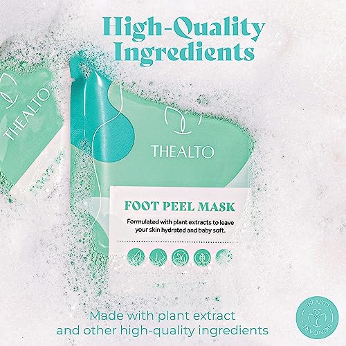 Thealto Foot Peel Mask Set - 2 Peppermint Scented Masks with Pumice Stone for Soft, Smooth Feet