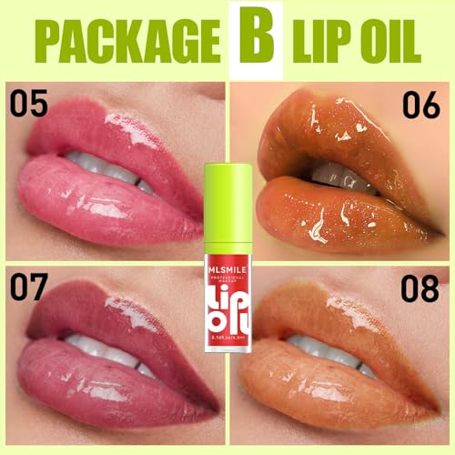 4-Color Lip Glow Oil Set - Hydrating Plumper with Soft Brush