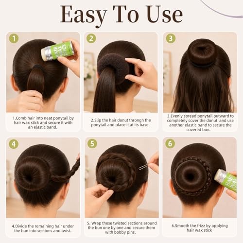 7-Pc Brown Hair Bun Maker Set w/ 4 Sizes & Bobby Pins