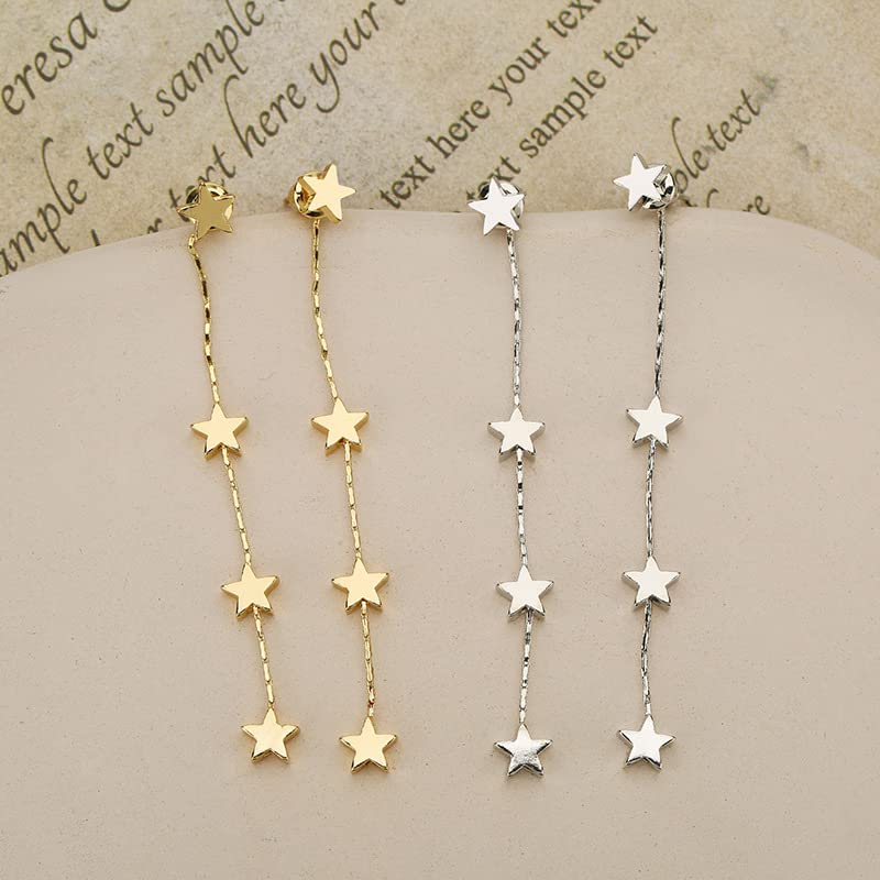 Iridescent Star Dangle Earrings - Long Tassel Fringe Jewelry