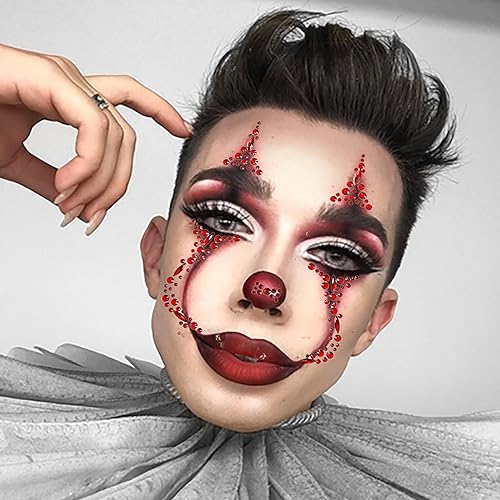 Halloween Clown Face Gems Jewels, Day of the Dead Rhinestone Face Jewels Temporary Skull Tattoos for Women Halloween Makeup Costume