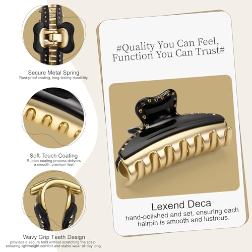 Lovime Large Black Hair Claw Clip - Secure Hold for Women, 3 Inch