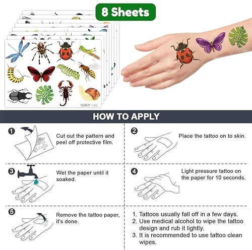 Bug Temporary Tattoos 96 PCS - Party Favors & Kids Gifts
