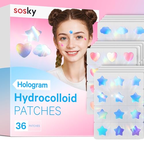 Hydrocolloid Acne Patches with Salicylic Acid - 36 Colorful Star Heart Cloud Designs