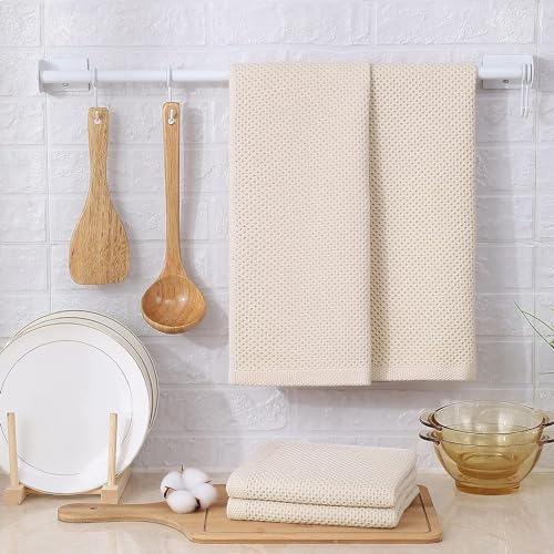 Kitinjoy 100% Cotton Kitchen Towels and Dishcloths Set, 8 Pack Waffle Weave Dish Towels Ultra Soft Absorbent Quick Drying Dish Rags, 13 x 28 Inch and 12 X 12 Inch, Beige