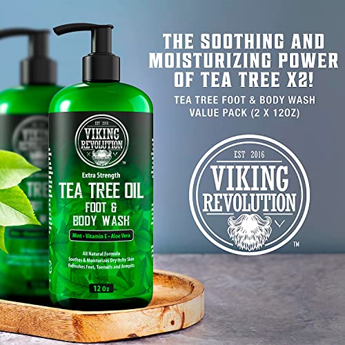 Viking Revolution Tea Tree Oil Body Wash Soap for Men - Helps Athlete's Foot, Toenail, Jock Itch, Eczema, Ringworm & Body Odors - Extra Strength Men's Body Wash (2 Pack)