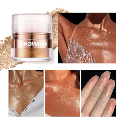 Glitter Body Highlighter Powder Body Shimmer Sparkle Face Highlighter Powder for Face Eyes Body Glow Makeup With sponge head£¨ Golden£©