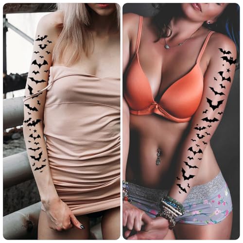 6-Pack Halloween Bat and Spider Temporary Tattoo Stickers - 5.5 x 8.2 Inch Black Bat, Spider, and Web Design - Perfect for Halloween Cosplay, Party Decorations, and Kids & Adults Face and Body Makeup
