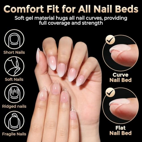Luckyfairy A-Short Almond Nail Tips 504pcs Short Gel Fake Nails Clear